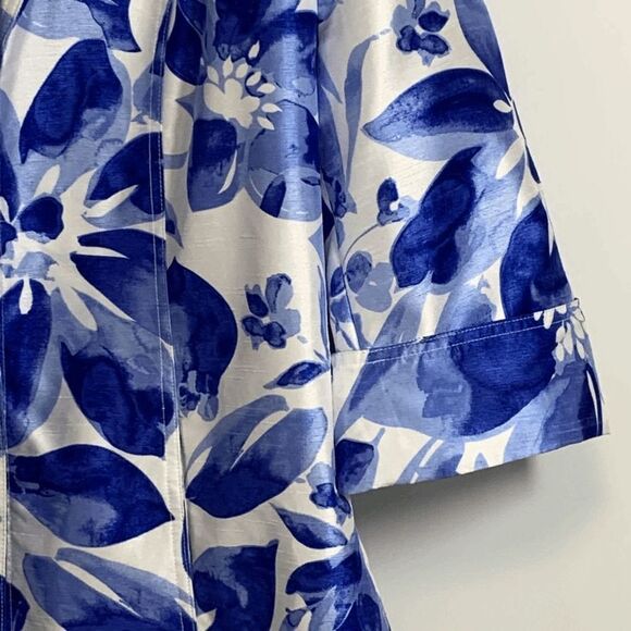 TanJay Womens Floral 3/4 Sleeve Open Front Cropped Jacket Blue White - Picture 10 of 10